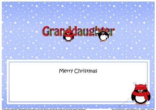 Large DL Merry Christmas GRANDDAUGHTER insert with Tartan Penguins