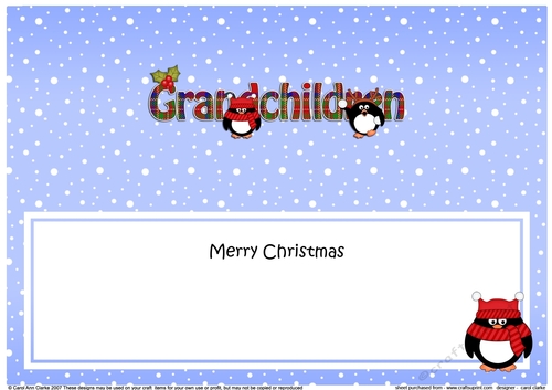 Large DL Merry Christmas GRANDCHILDREN insert with Tartan Penguins