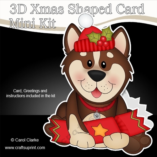 3D Shaped Christmas Card Kit - Little Husky Dog
