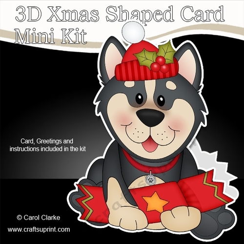 3D Shaped Christmas Card Kit - Little Husky Dog