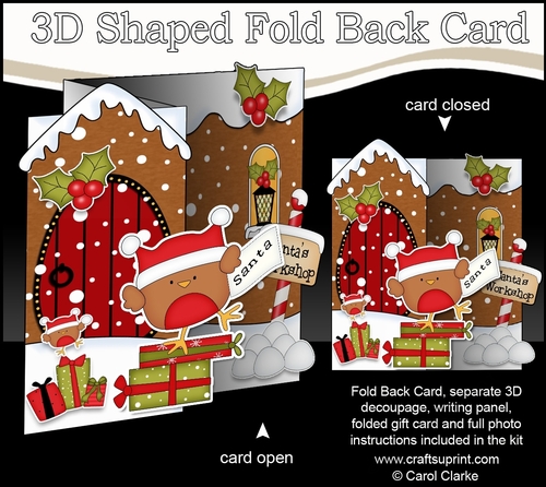 3D Shaped No-Hole Fold Back Christmas Card Mini Kit - Cute Bobbin Robin has a Letter for Santa
