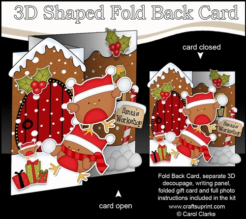 3D Shaped No-Hole Fold Back Christmas Card Mini Kit - Cute Bobbin Robins are Snowballing