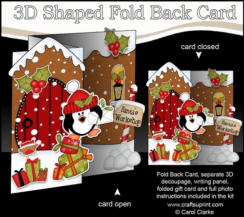 3D Shaped No-Hole Fold Back Christmas Card Mini Kit - Pip Penguin has Presents and a Letter