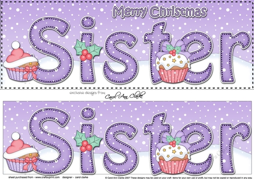 Large DL Merry Christmas SISTER 3D decoupage with Cupcakes