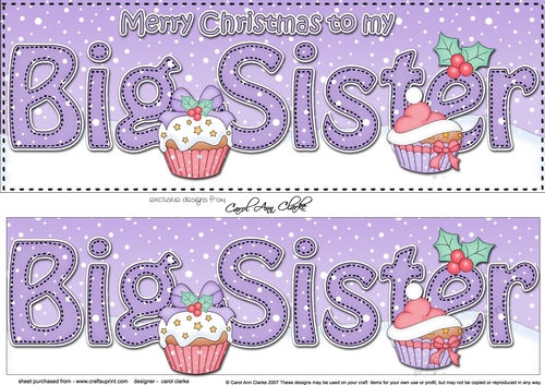 Large DL Merry Christmas to my BIG SISTER 3D decoupage with Cupcakes