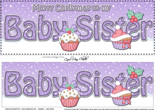 Large DL Merry Christmas to my BABY SISTER 3D decoupage with Cupcakes