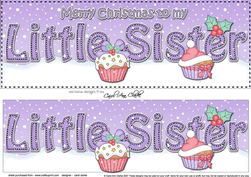 Large DL Merry Christmas to my LITTLE SISTER 3D decoupage with Cupcakes