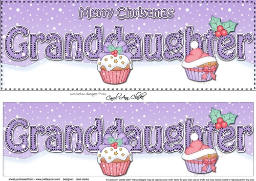Large DL Merry Christmas GRANDDAUGHTER 3D decoupage with Cupcakes