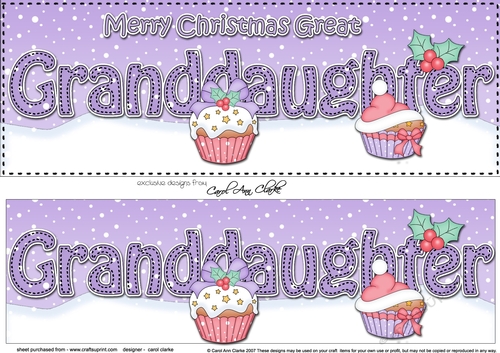 Large DL Merry Christmas GREAT GRANDDAUGHTER 3D decoupage with Cupcakes