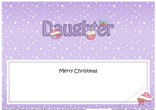 Large DL Merry Christmas DAUGHTER insert with Cupcakes