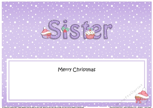 Large DL Merry Christmas SISTER insert with Cupcakes