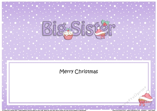 Large DL Merry Christmas BIG SISTER insert with Cupcakes