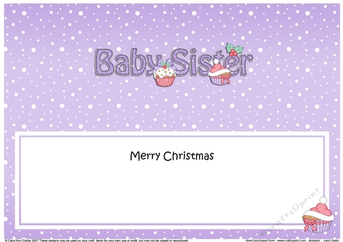Large DL Merry Christmas BABY SISTER insert with Cupcakes