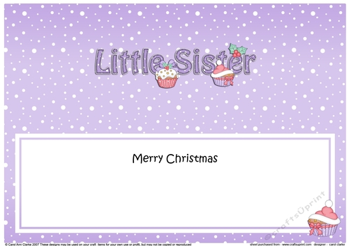 Large DL Merry Christmas LITTLE SISTER insert with Cupcakes