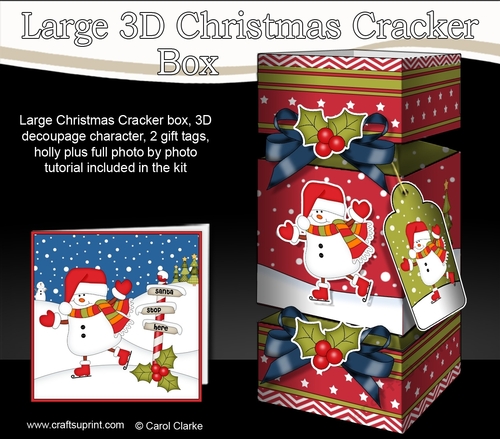3D Large Christmas Cracker Box -  Snowman Oli is Skating