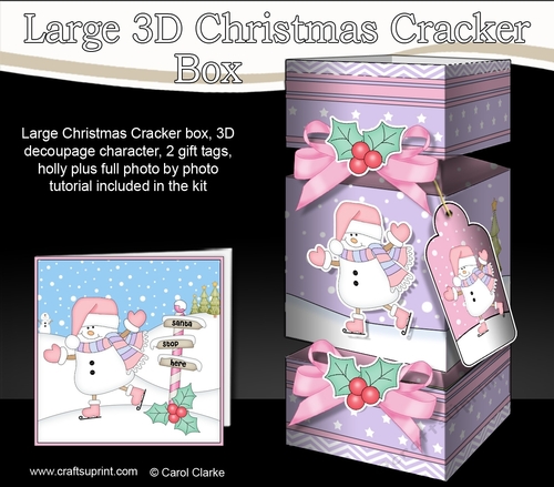3D Large Christmas Cracker Box -  Snowman Oli is Skating