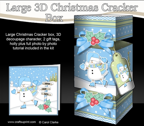 3D Large Christmas Cracker Box -  Snowman Oli is Skating