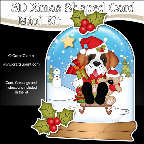 3D Shaped Christmas Snow Globe Card Kit - Little St Bernard Dog