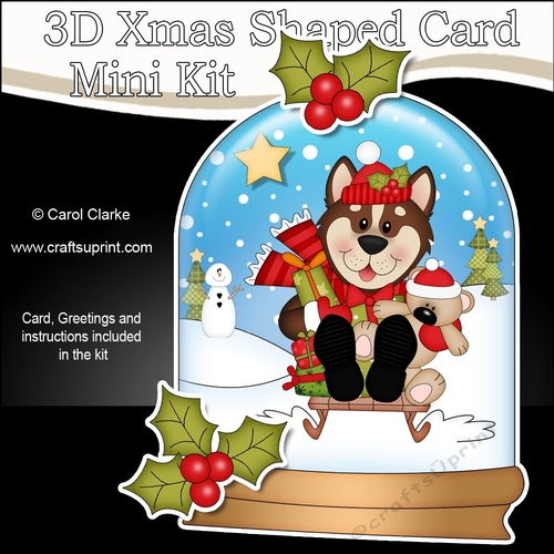 3D Shaped Christmas Snow Globe Card Kit - Little Husky Dog