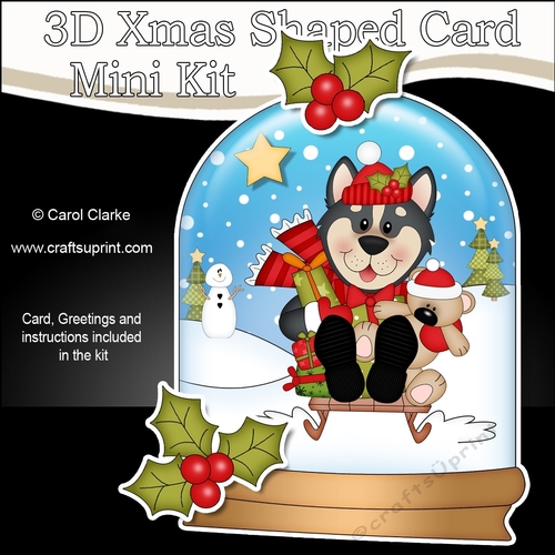 3D Shaped Christmas Snow Globe Card Kit - Little Husky Dog
