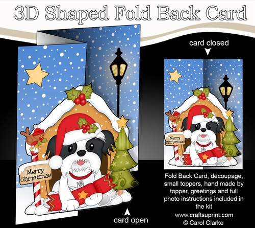 Shaped No-Hole Fold Back Christmas Kennel Card Kit - Little Shih Tzu Dog