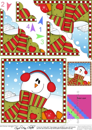 Christmas Scalloped Corner Stacker - Cute Fun Snowman