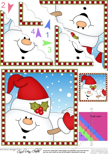 Christmas Scalloped Corner Stacker - Cute Fun Snowball Sam