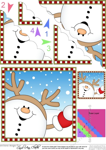 Christmas Scalloped Corner Stacker - Cute Fun Snowball Sam