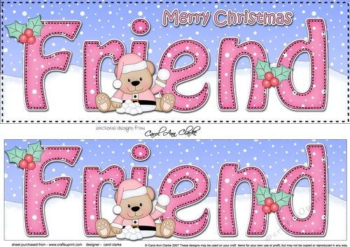 Large DL Merry Christmas FRIEND 3D decoupage with Livvy Bear