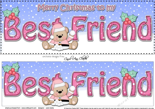 Large DL Merry Christmas BEST FRIEND 3D decoupage with Livvy Bear
