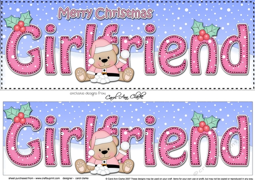 Large DL Merry Christmas GIRLFRIEND 3D decoupage with Livvy Bear