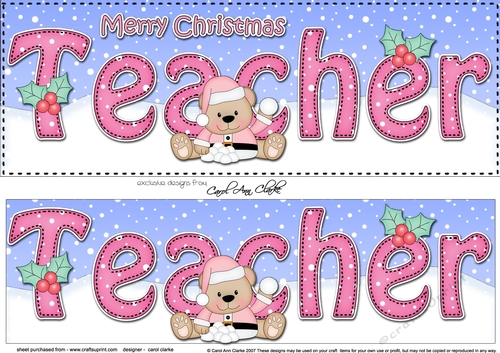 Large DL Merry Christmas TEACHER 3D decoupage with Livvy Bear