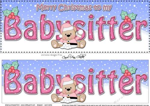 Large DL Merry Christmas BABYSITTER 3D decoupage with Livvy Bear