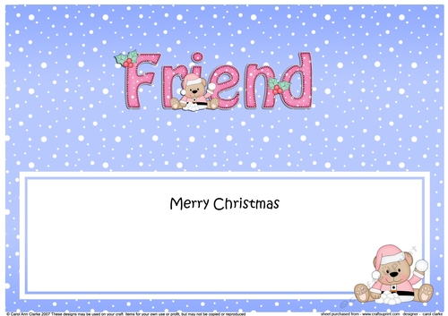 Large DL Merry Christmas FRIEND insert with Livvy Bear