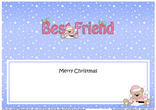 Large DL Merry Christmas BEST FRIEND insert with Livvy Bear