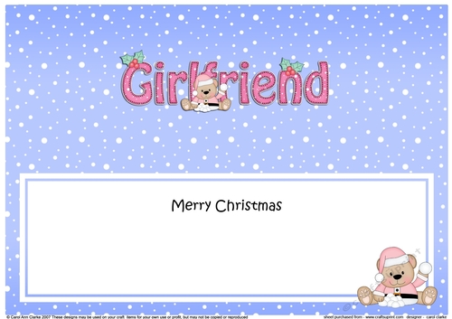 Large DL Merry Christmas GIRLFRIEND insert with Livvy Bear