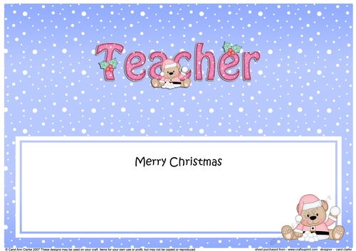 Large DL Merry Christmas TEACHER insert with Livvy Bear