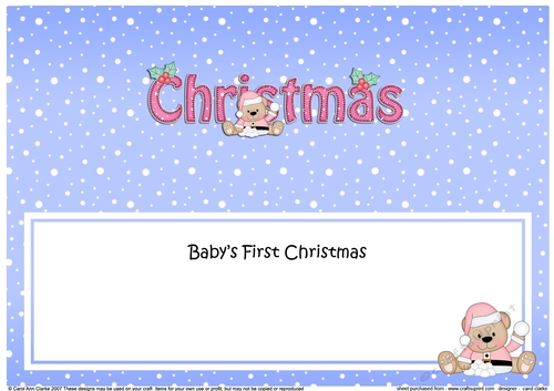 Large DL Merry Christmas BABYS 1st CHRISTMAS insert with Livvy Bear