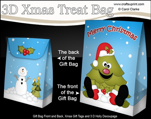3D Christmas Gift Bag Mini Kit - Cute Xmas Tree is having a Snowball Fight
