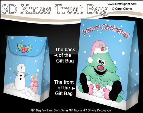 3D Christmas Gift Bag Mini Kit - Cute Xmas Tree is having a Snowball Fight