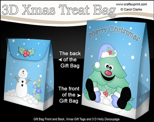 3D Christmas Gift Bag Mini Kit - Cute Xmas Tree is having a Snowball Fight