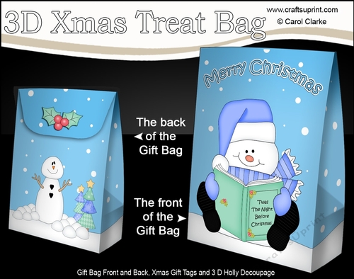 3D Christmas Gift Bag Mini Kit - Snowman Oli is reading an Xmas Story
