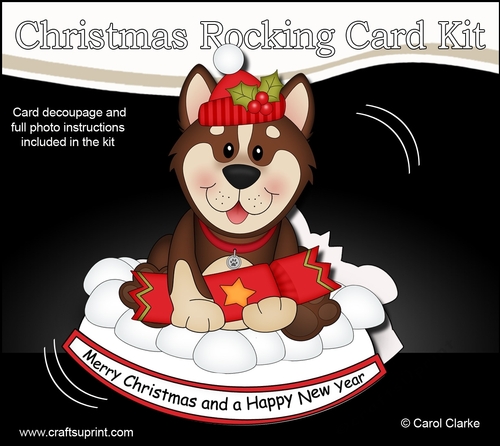 3D Shaped Rocking Christmas Card Mini Kit - Little Husky Dog