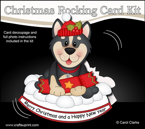 3D Shaped Rocking Christmas Card Mini Kit - Little Husky Dog