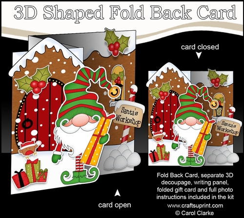 3D Shaped No-Hole Fold Back Christmas Card Mini Kit - Gnome Gnanazz has an Xmas Present