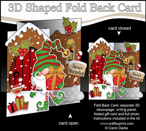 3D Shaped No-Hole Fold Back Christmas Card Mini Kit - Gnome Gnanazz is Ice Skating