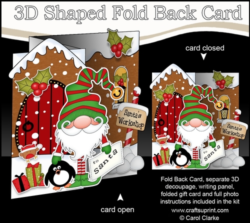 3D Shaped No-Hole Fold Back Christmas Card Mini Kit - Gnome Gnanazz has a Letter for Santa
