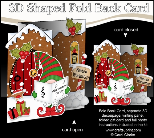3D Shaped No-Hole Fold Back Christmas Card Mini Kit - Gnome Glidurn is Carol Singing