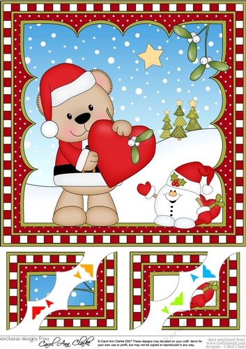 Christmas 8 x 8 Scalloped Corner Topper - Livvy Bear has a Heart & Mistletoe