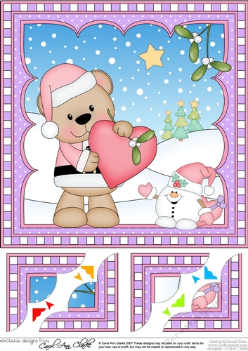 Christmas 8 x 8 Scalloped Corner Topper - Livvy Bear has a Heart & Mistletoe